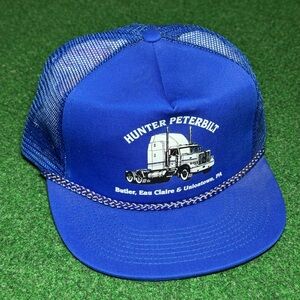 Hunter Peterbilt Truck Embroidered Trucker Mesh Blue Vintage Snapback Hat Cap